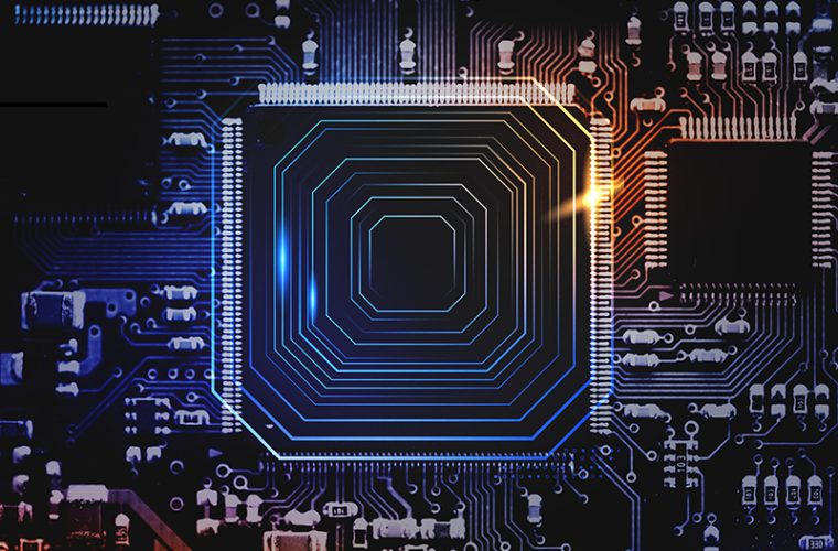 Smart microchip background on a motherboard closeup technology Smart microchip background on a motherboard closeup technology